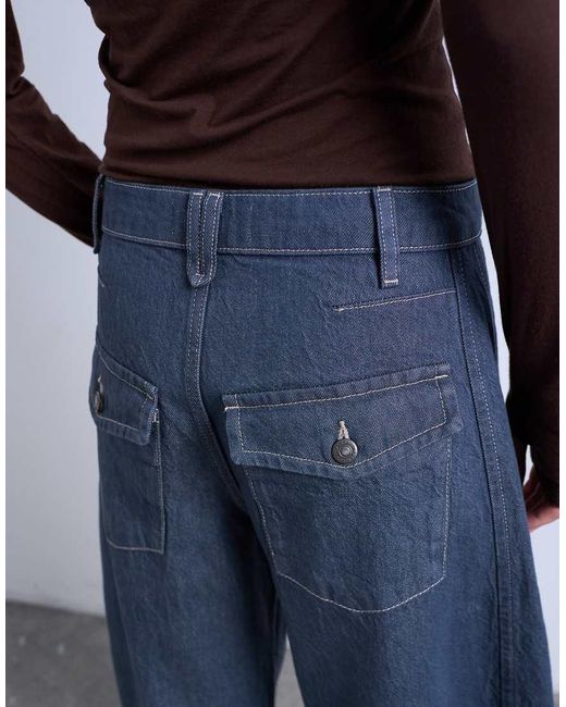 TOPSHOP Blue Horseshoe High Rise Barrel Jeans