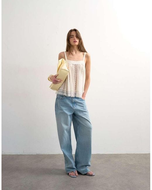 TOPSHOP Blue Broderie And Lace Top