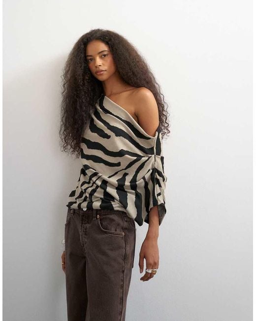 TOPSHOP Brown Soft-touch Drape Shoulder Top