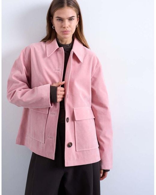 TOPSHOP Pink Faux Suede Patch Pocket Boxy Jacket