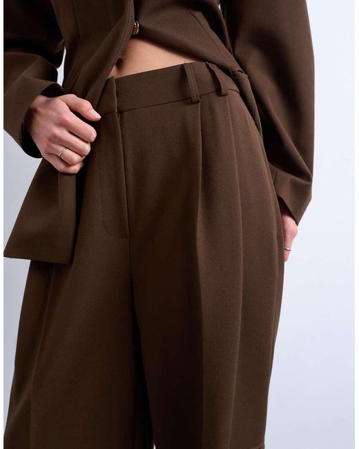 TOPSHOP Brown Co Ord Double Pleat Suit Trouser