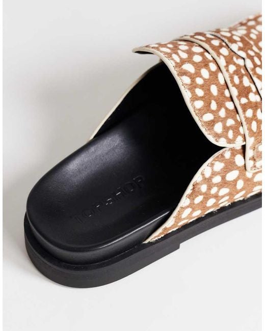 TOPSHOP White Addie Hair-on Real Leather Mule Loafers