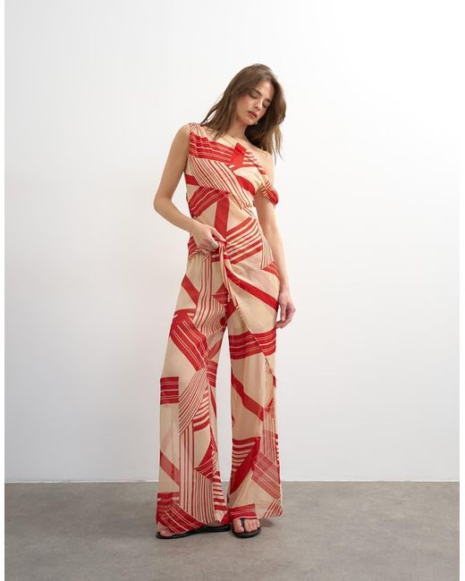 TOPSHOP Red Chiffon Stripe Print Wide Leg Trouser Co-ord