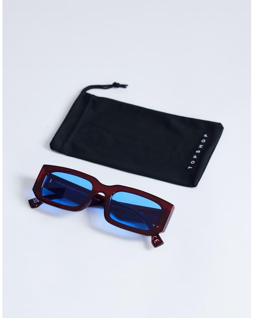TOPSHOP Blue Milan Rectangle Sunglasses