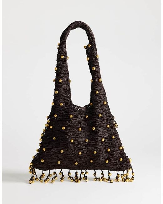 TOPSHOP Black Molly Medium Woven Beaded Bag