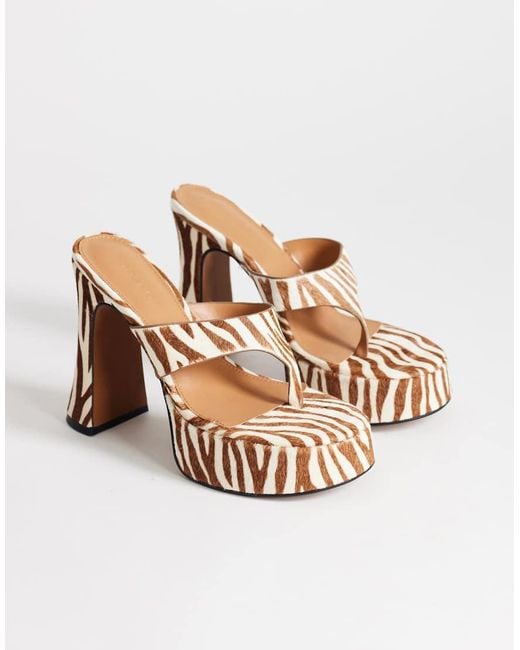 TOPSHOP Multicolor Nima Real Leather With Hair Platform High Heeled Toe Thong Sandals