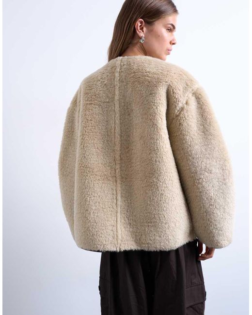 TOPSHOP Natural Ovoid Short Shearling Double Breasted Jacket