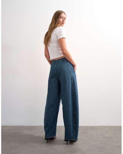 TOPSHOP Blue Pull On Barrel Jean