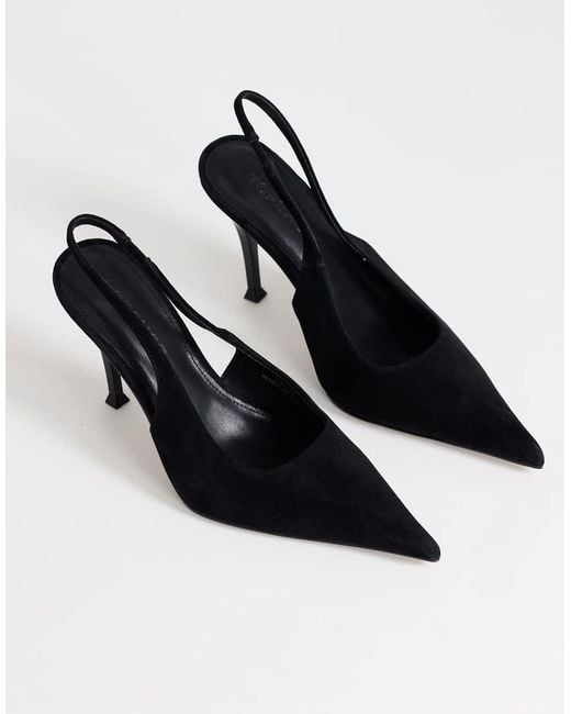 TOPSHOP White Anya Real Suede Sling Back High Heeled Court Shoes