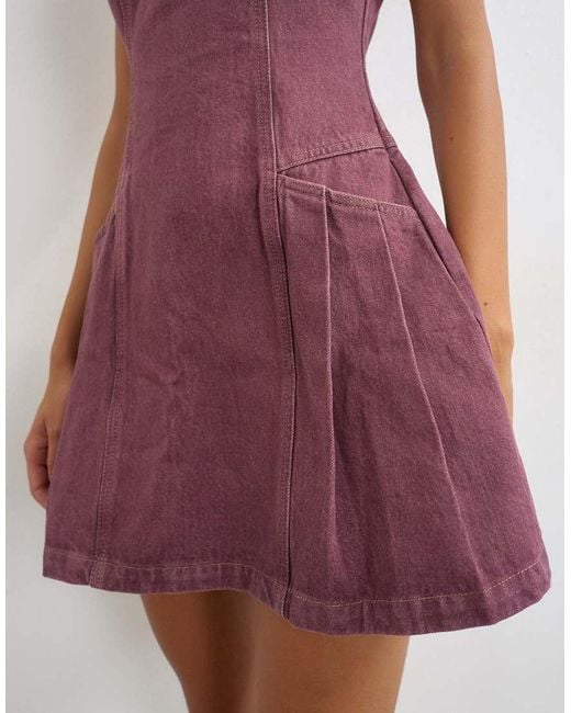 TOPSHOP Red Denim Pleated Pinny Dress