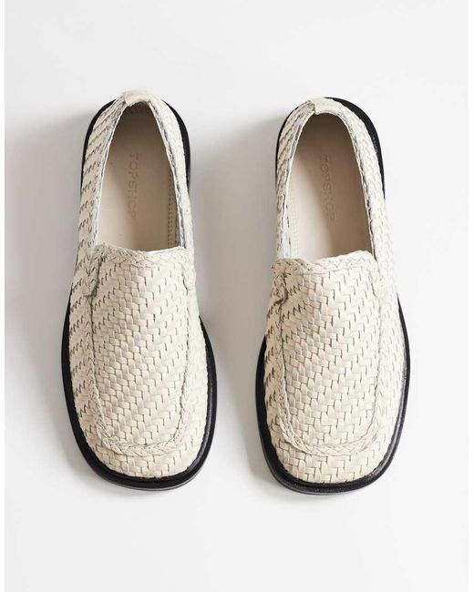 TOPSHOP White Bali Leather Weave Flat Shoe Loafer