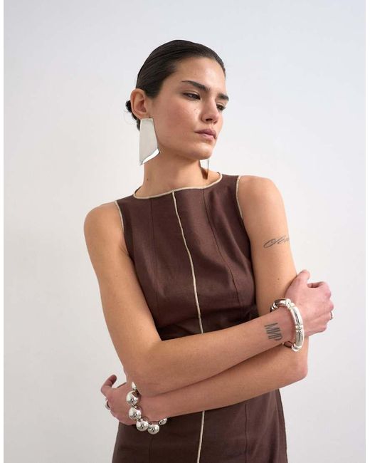TOPSHOP Brown Linen Rich Mini Shift Dress