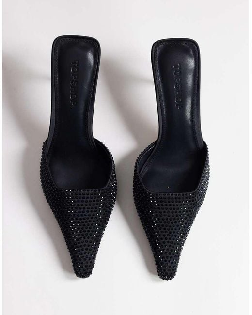 TOPSHOP Blue Avery Embellished Pointed Mule Mid Court