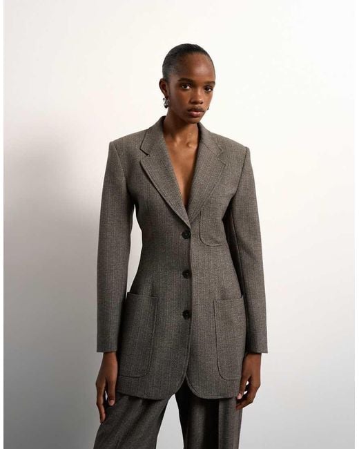 TOPSHOP Gray Tolu Coker X Cinched 80s Blazer