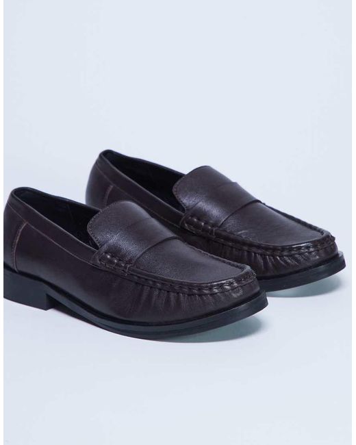 TOPSHOP Blue Carey Real Leather Loafer With Ruched Detail