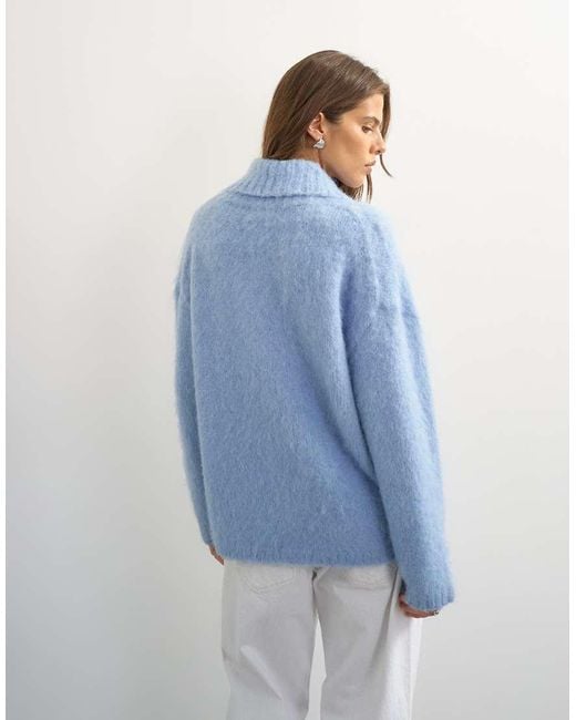 TOPSHOP Blue Knitted Premium Shawl Collar Jumper With Wool