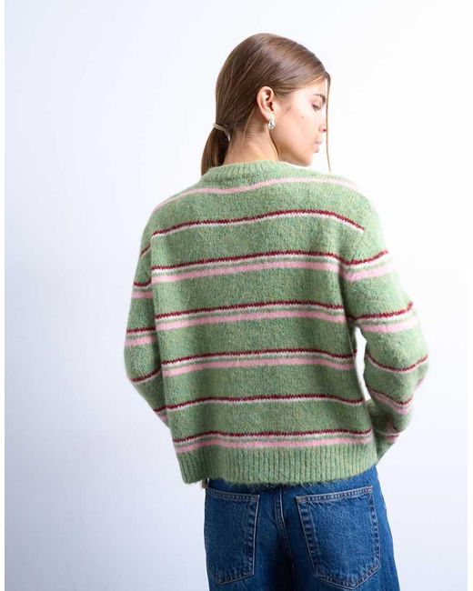 TOPSHOP Green Knitted Multi Stripe Cardigan