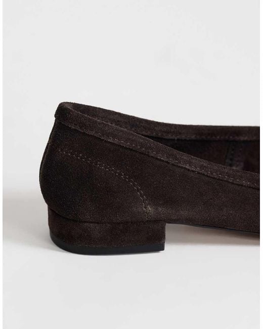 TOPSHOP Brown Dottie Real Suede Block Heel Ballet Shoe