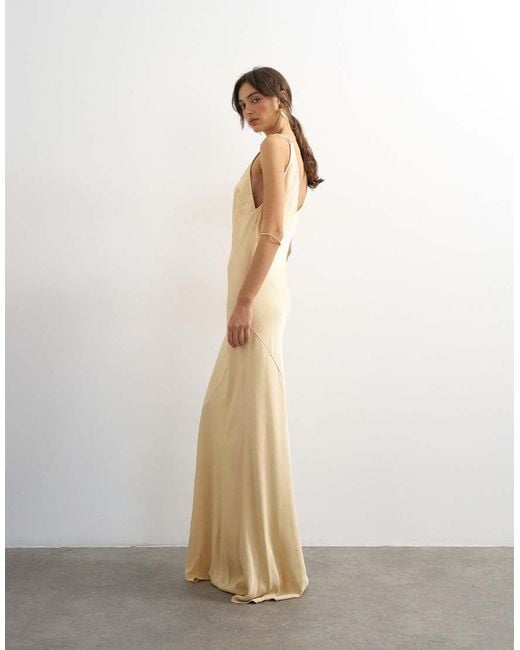 TOPSHOP Natural Satin Twist Strap Maxi Dress