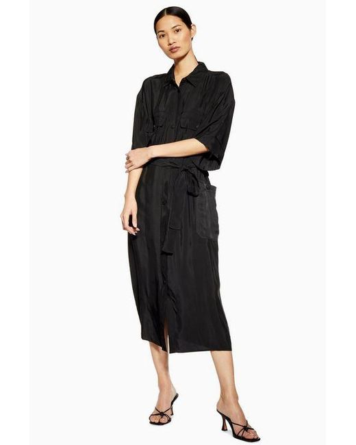 black utility shirt dress