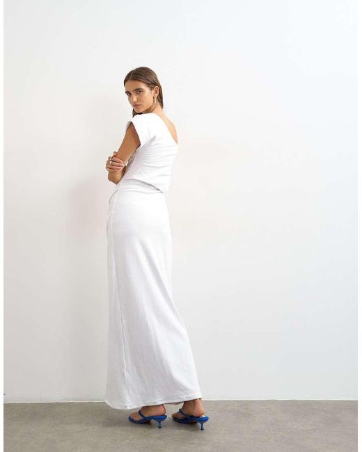 TOPSHOP White Premium Cotton Rich Jersey Draped Asymmetric Maxi Dress