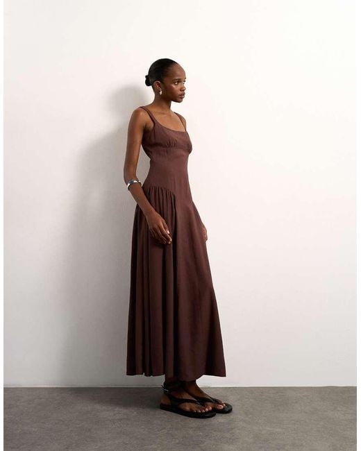 TOPSHOP Brown Dropped Waist Maxi Sundress