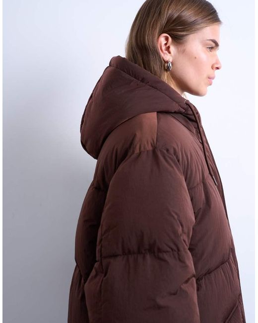 TOPSHOP Brown Longline Techy Puffer Jacket