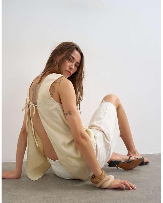 TOPSHOP Natural Open Back Chuck On Linen Rich Tank