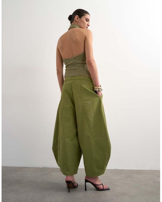 TOPSHOP Green Techy Oversized Ovoid Mid Length Trouser