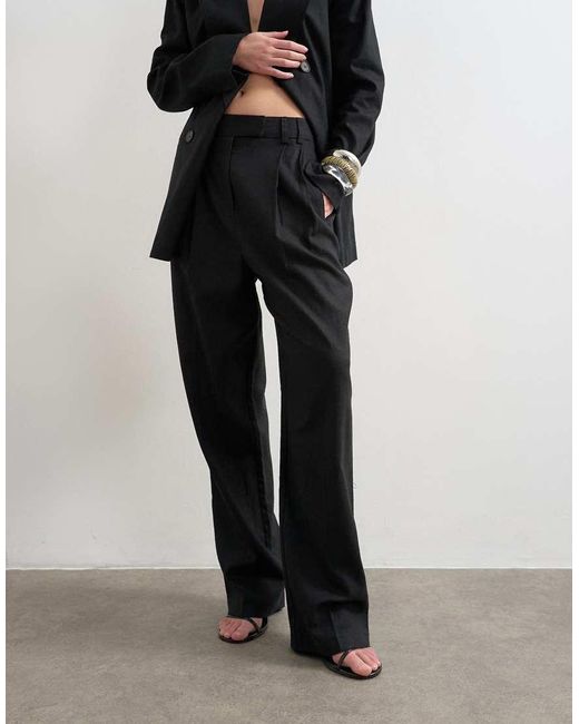 TOPSHOP Black Linen Barrel Leg Trouser
