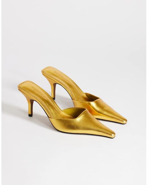 TOPSHOP Metallic Alfie Pointed Mid Heeled Court Shoes