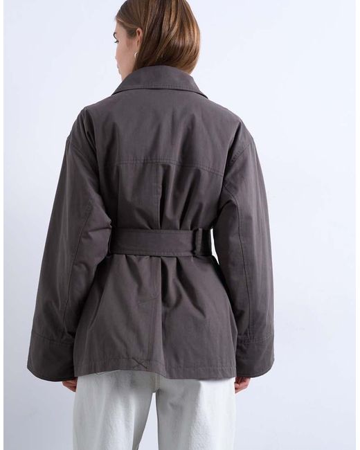 TOPSHOP Brown 4 Pocket Cotton Shacket With Quilted Lining