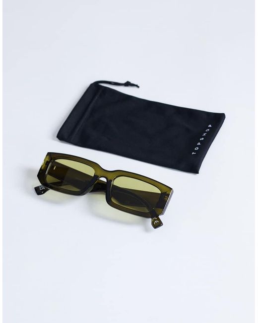 TOPSHOP Green Milan Rectangle Sunglasses