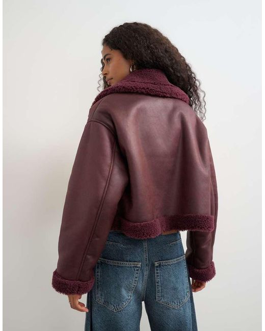TOPSHOP Red Cropped Shearling Jacket