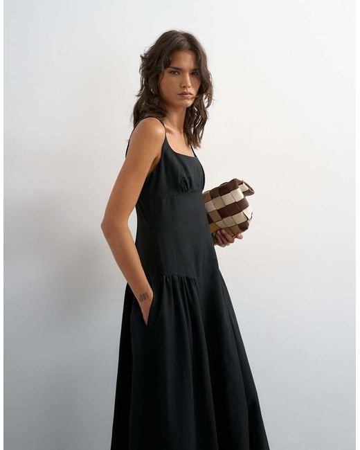 TOPSHOP Black Dropped Waist Maxi Dress
