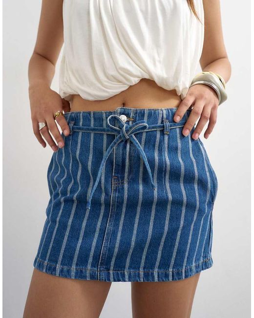 TOPSHOP Blue Denim Tie Dart Pelmet Mini Skirt