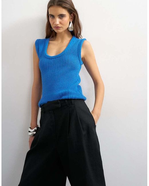 TOPSHOP Blue Knitted Tubular Trim Vest