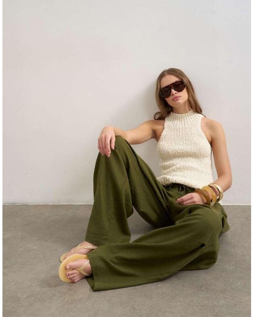 TOPSHOP Green Linen Cargo Trouser