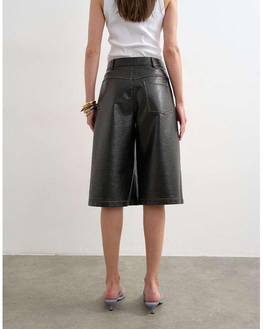 TOPSHOP Black Faux Leather Longline Short