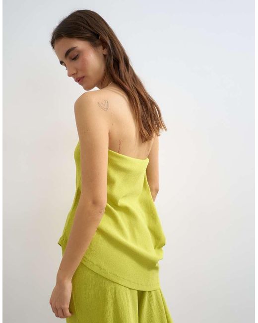 TOPSHOP Green Drape Detail Textured Bandeau Co-ord Top