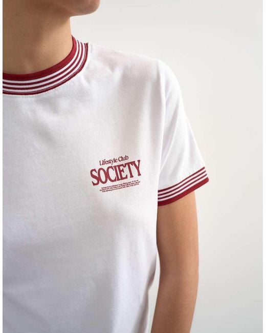 TOPSHOP Green 'Sport Society' Graphic Tee With Tipping