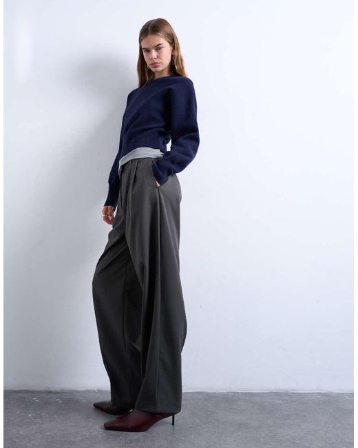 TOPSHOP Blue Tailored Pleated Ovoid Trouser