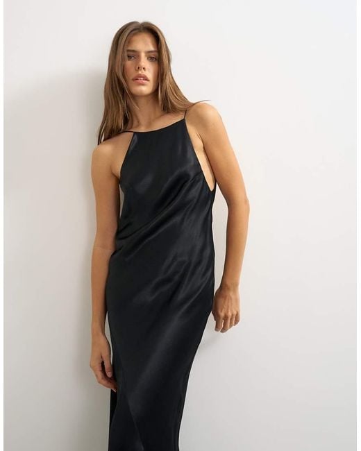 TOPSHOP White Satin Bias Halter Neck Open Scoop Back Maxi Dress
