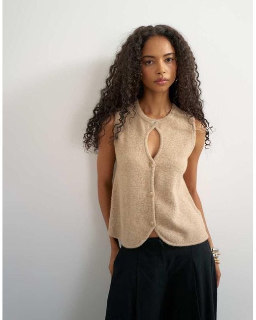 TOPSHOP Brown Knitted Key Hole Tank Top
