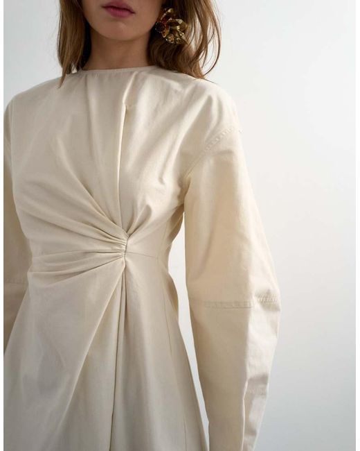TOPSHOP Natural Knot Detail Midi Dress With Asymmetric Hem