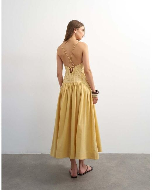 TOPSHOP Natural Premium Embroidered Dropped Waist Maxi Sundress