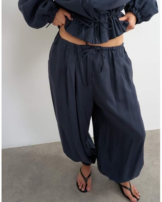 TOPSHOP Blue Co Ord Balloon Trouser With Tie Waist