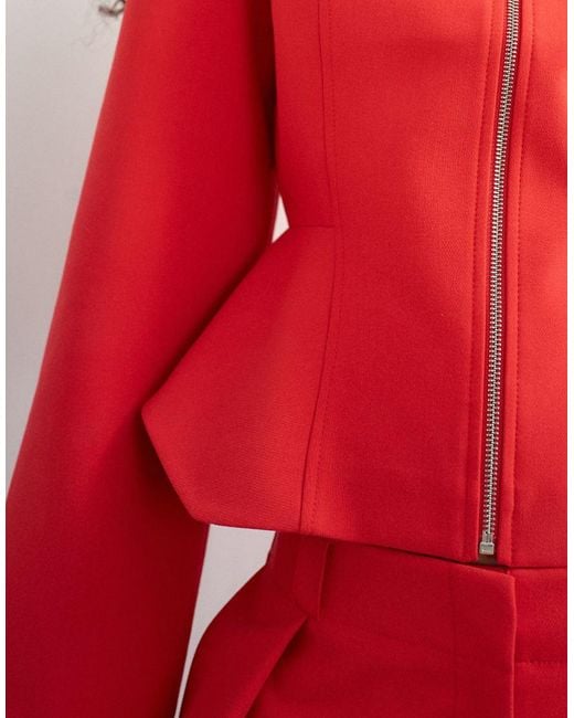 TOPSHOP Tailored Zip Through Peplum Top