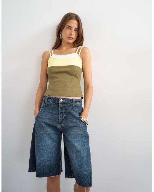 TOPSHOP Green Colour Block Cami