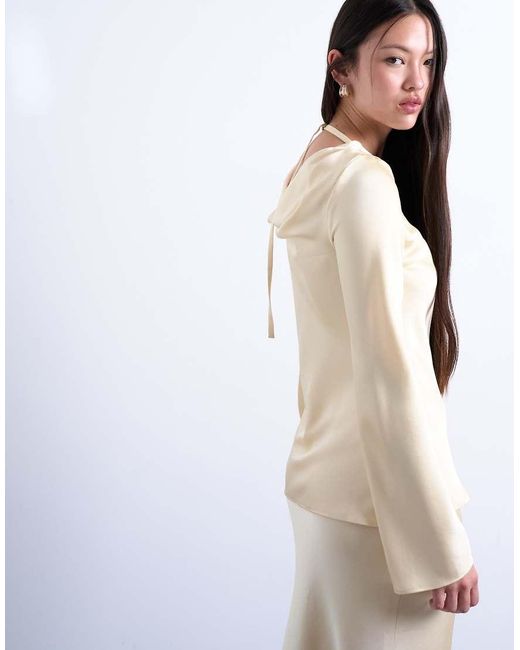 TOPSHOP Brown Long Sleeve Cowl Detail Top